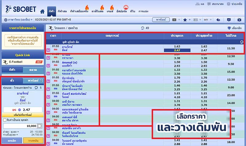 วางพนันบอลโกลแรก-สุดท้าย SBOBET